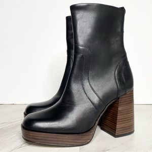 Steve Madden Edson Black Leather Heeled Platform Bootie 8.5